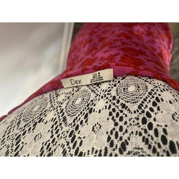 Dex satin slip dress size M red pink floral - Picture 5 of 6